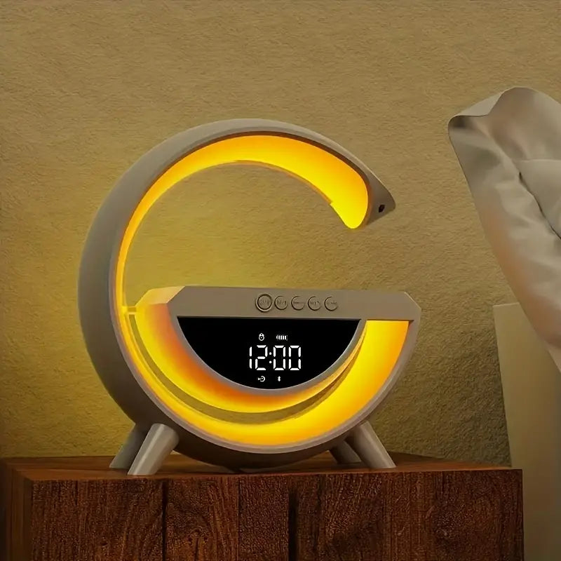 G Lamp Speaker With Digital Clock, RGB Multifunction Wireless Charger Alarm Clock Speaker, Home Decor Smart Lamp, Atmosphere Nightlight Bluetooth Stereo Clock Desktop Speaker, G Type Table Night Light