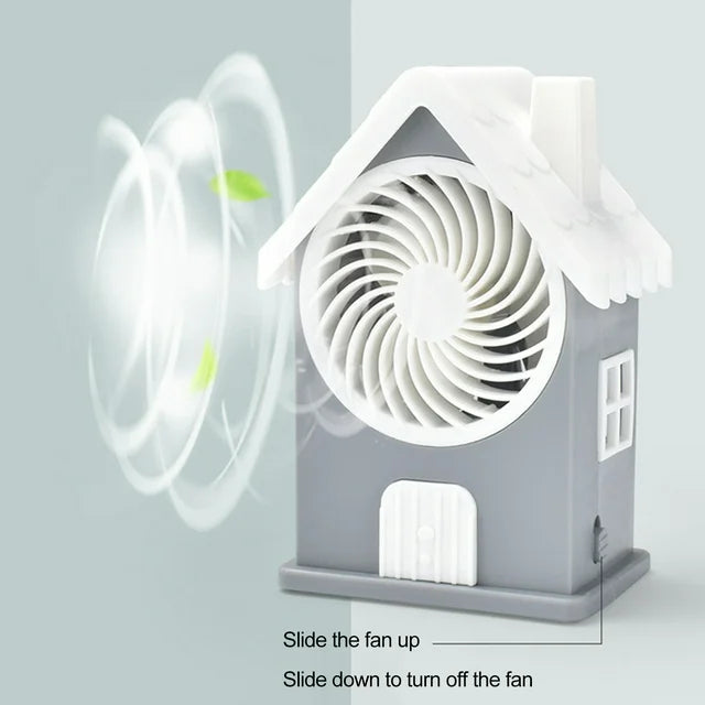 Mini House Fan, 3 Wing Desktop Fan, House Shape Electric Fan, Portable Mute Electric Cooling Fan, Rechargeable Portable Personal Desk Fan