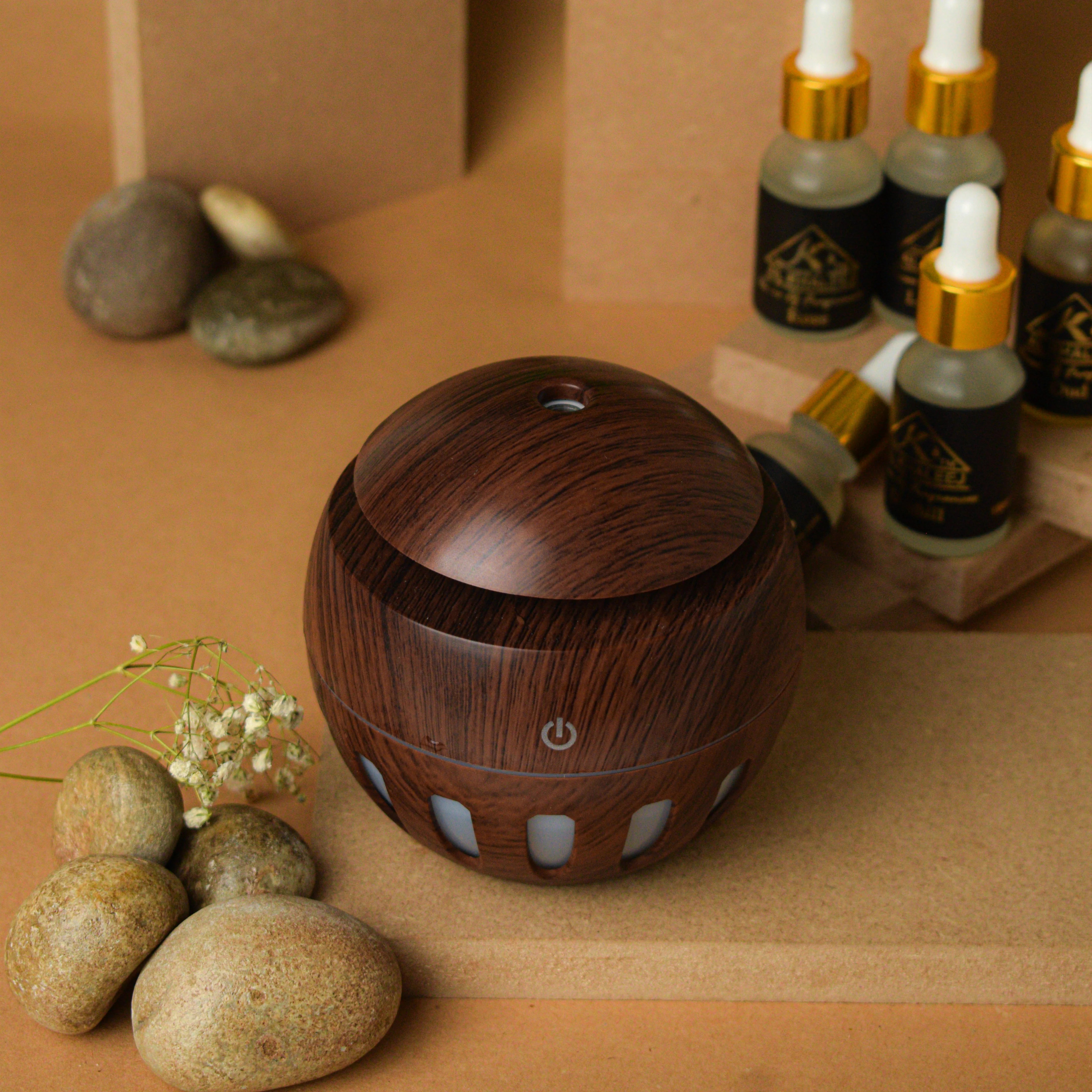 Round Wooden Humidifier, Color Changing Aroma Diffuser, Household Aromatherapy for Home Office, Aroma Oil Diffuser Cool Mist Maker