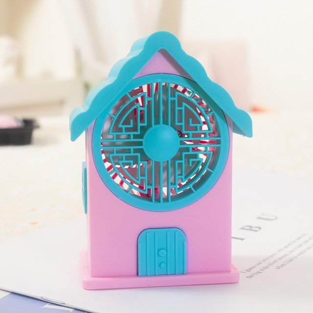 Mini House Fan, 3 Wing Desktop Fan, House Shape Electric Fan, Portable Mute Electric Cooling Fan, Rechargeable Portable Personal Desk Fan