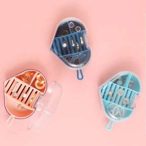 Acrylic Heart Shape Jewelry Organizer, Portable Heart Jewelry Holder, Mini Round Shape Jewelry Organizer, Necklace Earrings Rings Holder, Transparent Round Travel Jewelry Box, Multi Grid Storage Case for Earrings Rings