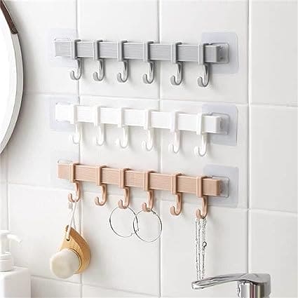 Chest Hook Towel Hanger, Multifunction Kitchen Bathroom Storage Hook, 6 Hook Home Organizer Storage Rack, Multipurpose Hook Rack, Double Suction Cup Towel Rack, Multifunction Wardrobe Rack