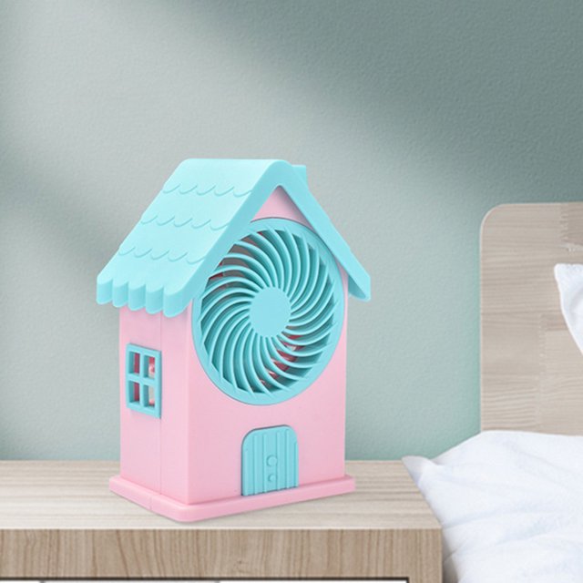 Mini House Fan, 3 Wing Desktop Fan, House Shape Electric Fan, Portable Mute Electric Cooling Fan, Rechargeable Portable Personal Desk Fan