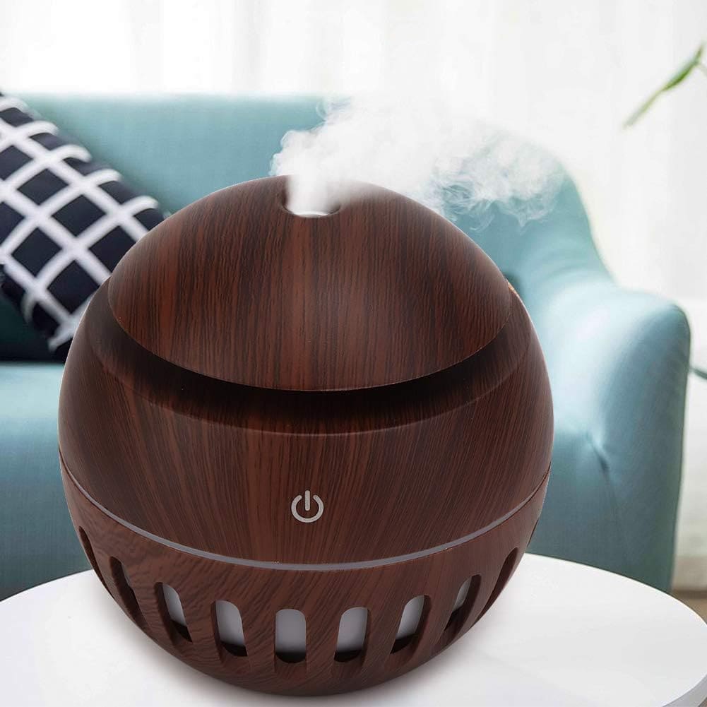 Round Wooden Humidifier, Color Changing Aroma Diffuser, Household Aromatherapy for Home Office, Aroma Oil Diffuser Cool Mist Maker
