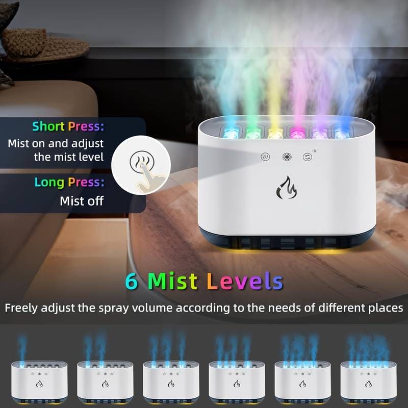 6 Nozzle Water Fogger, Dynamic Music Flame Air Humidifier, Home 900ML RGB Led Light  Diffuser, Ultrasonic Cool Mist Maker Lamp Diffuser, 7 Color Aromatherapy Oil Diffuser
