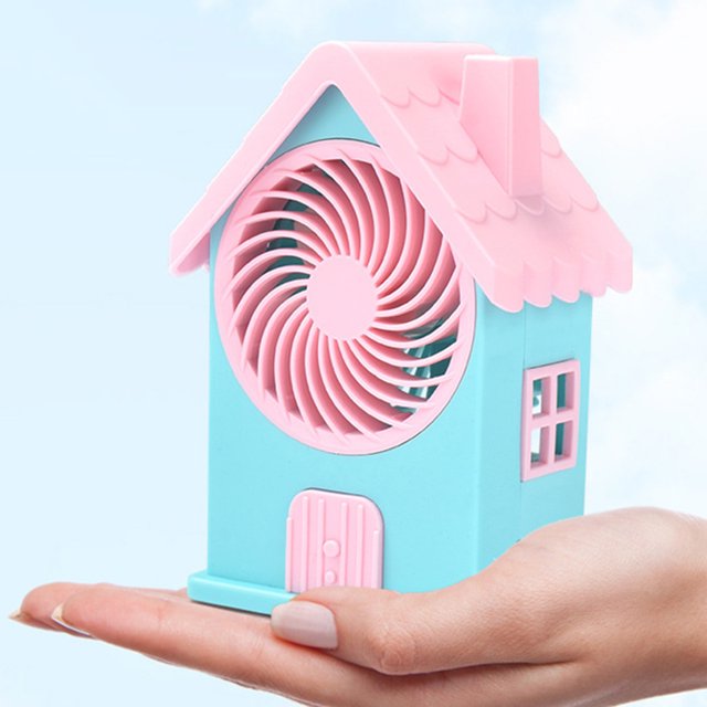 Mini House Fan, 3 Wing Desktop Fan, House Shape Electric Fan, Portable Mute Electric Cooling Fan, Rechargeable Portable Personal Desk Fan