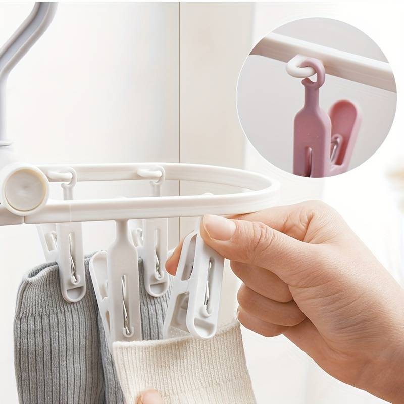Foldable Cloth Hanger, Multi Clip Socks Drying Rack, 20/32 Windproof Plastic Drying Rack, Dormitory Balcony Clothes Hanger, Artifacts Drying Hooks, Multifunctional Laundry Rack