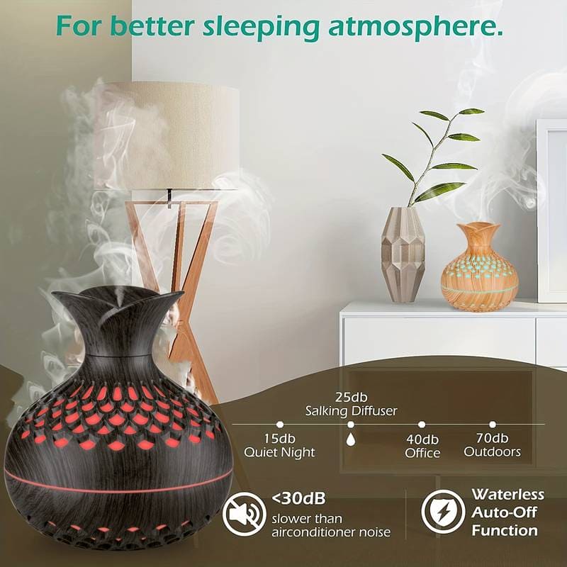 Mini Vase Air Humidifier, Wood Grain Flower Humidifier, 300ml USB Aroma Diffuser,  Electric Ultrasonic Water Aroma Essential Oil Diffuser, Home Room Fragrance Air Purifier, 7 Color Portable Cool Mist Humidifier
