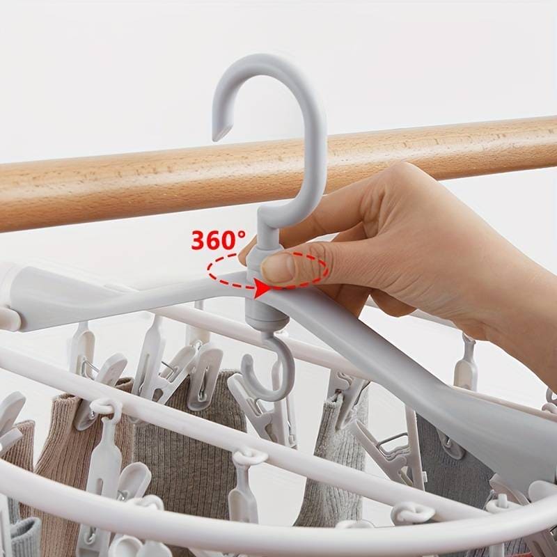Foldable Cloth Hanger, Multi Clip Socks Drying Rack, 20/32 Windproof Plastic Drying Rack, Dormitory Balcony Clothes Hanger, Artifacts Drying Hooks, Multifunctional Laundry Rack