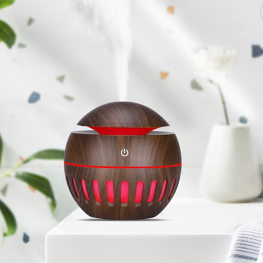 Round Wooden Humidifier, Color Changing Aroma Diffuser, Household Aromatherapy for Home Office, Aroma Oil Diffuser Cool Mist Maker
