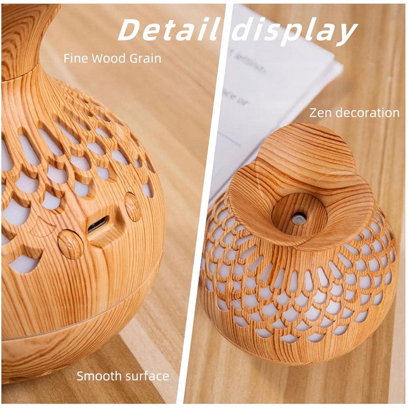 Mini Vase Air Humidifier, Wood Grain Flower Humidifier, 300ml USB Aroma Diffuser,  Electric Ultrasonic Water Aroma Essential Oil Diffuser, Home Room Fragrance Air Purifier, 7 Color Portable Cool Mist Humidifier