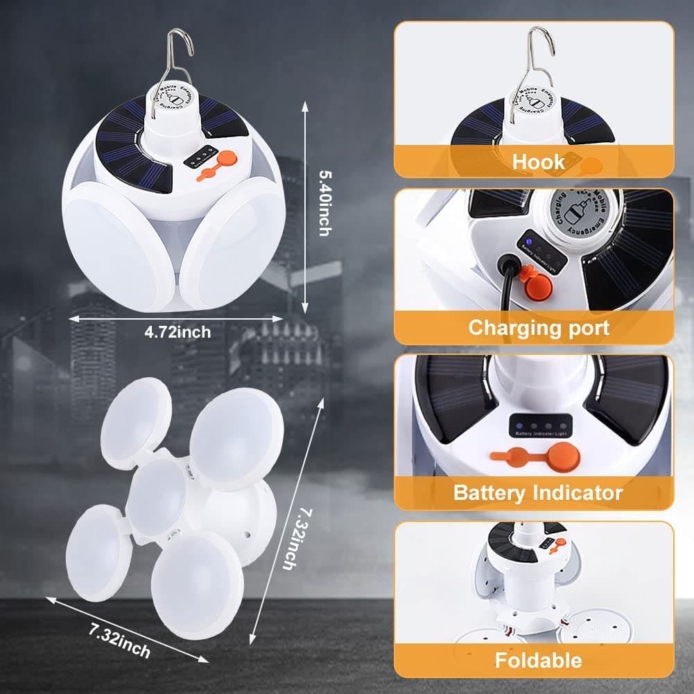 Football Foldable Solar Light, Emergency Home Camping Night Lights, Portable USB Rechargeable LED Search Light, 2 In 1 Camping Light, Portable Tent Lamp with Hanging Hook