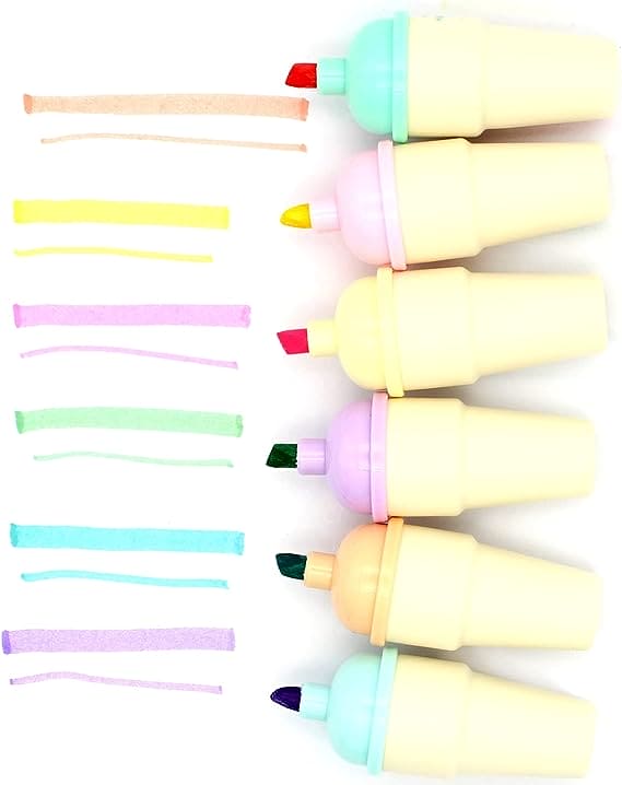 Set Of 6 Mini Ice Cream Highlighter, Portable Mini Sweet Cute Cone Shape Highlighters, Marker Pens With Chisel Tip, Fluorescent Coloring Pens for Student Office School Home
