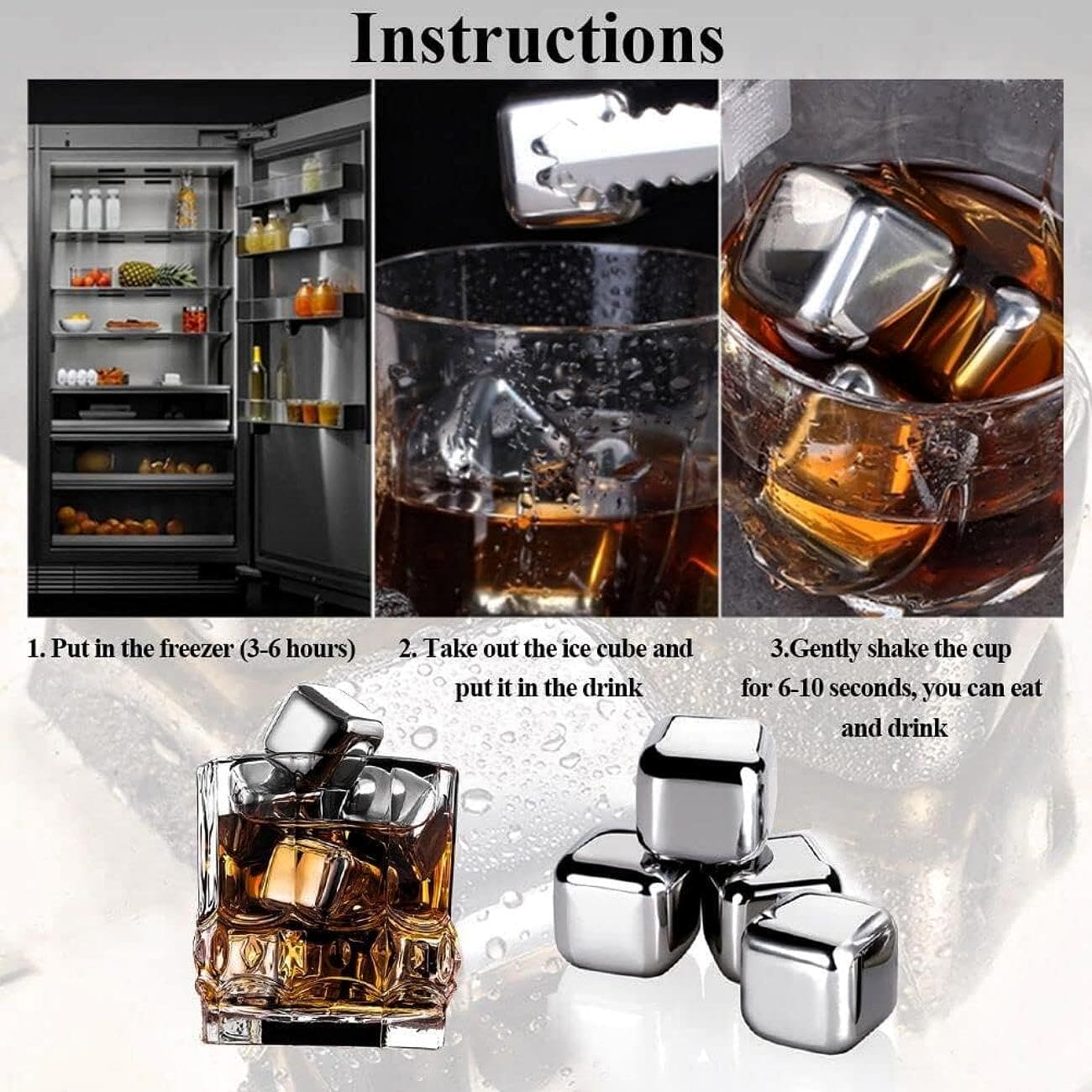 6 Grid Steel Ice Cubes With Clip, Quick Frozen Iced Square Chilling Stone, Reusable Chilling Ice Cubes, Rust-proof Ice Tartar, Multipurpose Kitchen Ice Cube With Tong