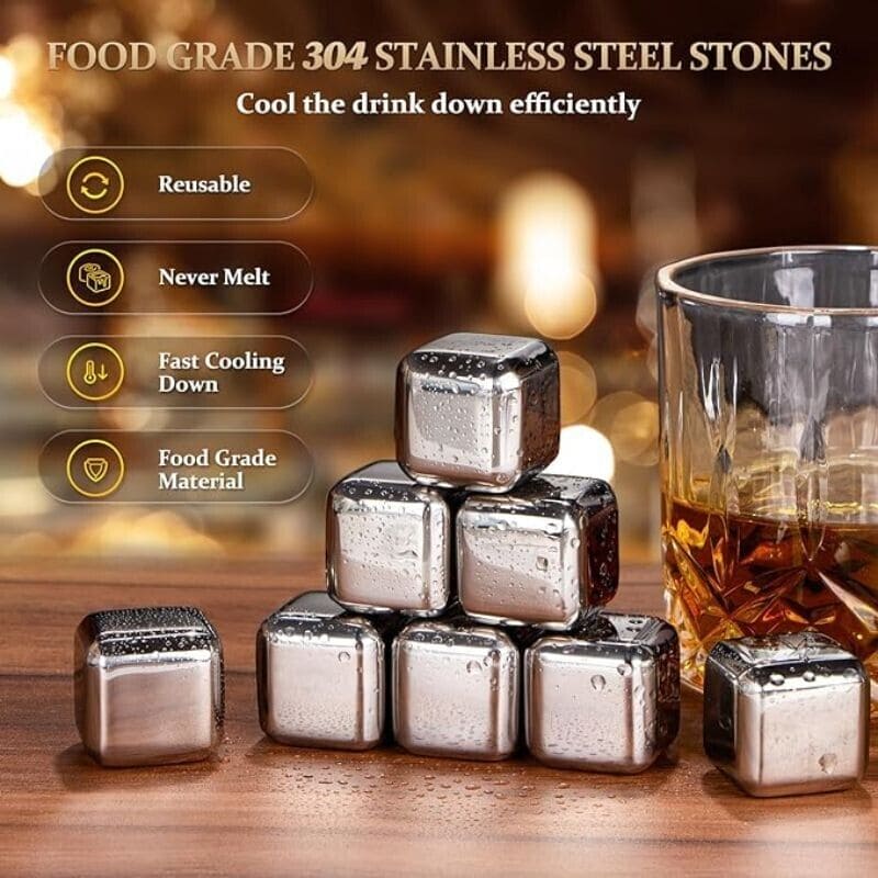 6 Grid Steel Ice Cubes With Clip, Quick Frozen Iced Square Chilling Stone, Reusable Chilling Ice Cubes, Rust-proof Ice Tartar, Multipurpose Kitchen Ice Cube With Tong