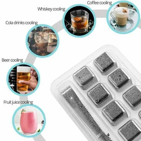 6 Grid Steel Ice Cubes With Clip, Quick Frozen Iced Square Chilling Stone, Reusable Chilling Ice Cubes, Rust-proof Ice Tartar, Multipurpose Kitchen Ice Cube With Tong