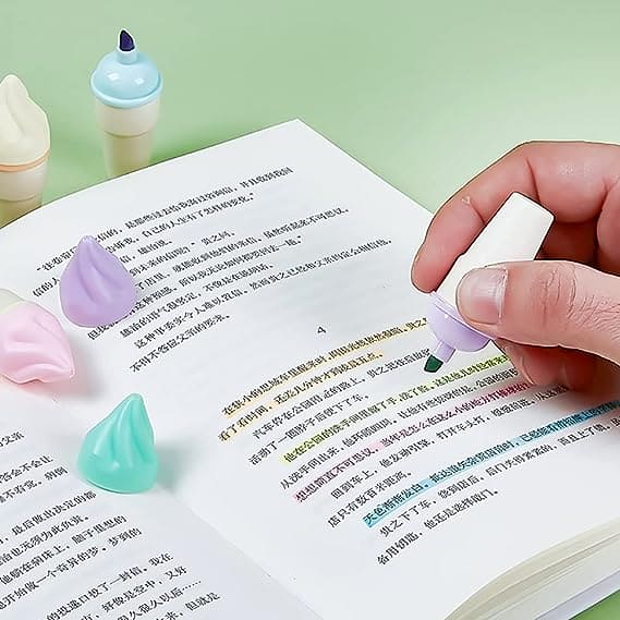 Set Of 6 Mini Ice Cream Highlighter, Portable Mini Sweet Cute Cone Shape Highlighters, Marker Pens With Chisel Tip, Fluorescent Coloring Pens for Student Office School Home