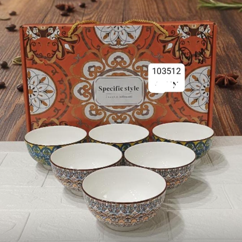 Set Of 6 Printed Ceramic Bowls, Japanese Style Noodle Bowls, Elegant Serving Soup Bowls, Japanese Rice Bowl Set