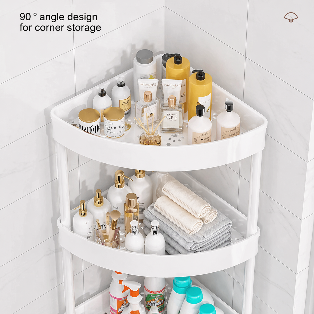 Triangle Shape Bathroom Corner, Large-Capacity Organizer Shelves, 3 Layer Storage Rack