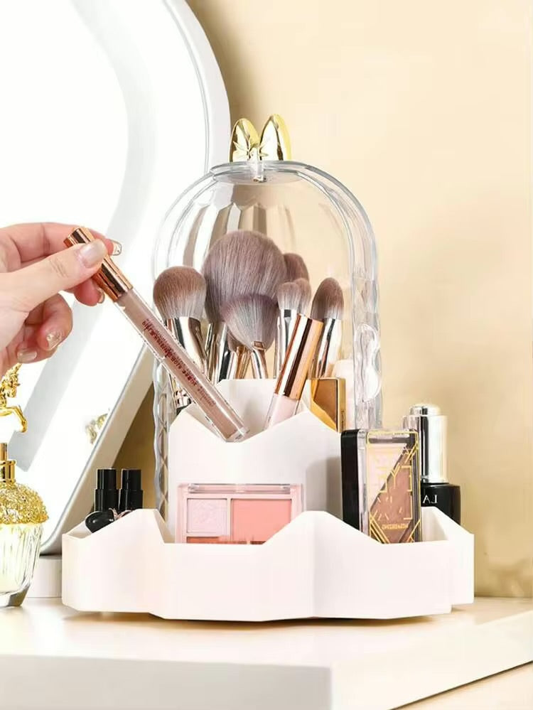 360° Rotating Makeup Brush Storage Organizer, Large Capacity Lipsticks Holder, Multi Purpose Dustproof Storage Rack,  Dressing Table And Desktop Organizer
