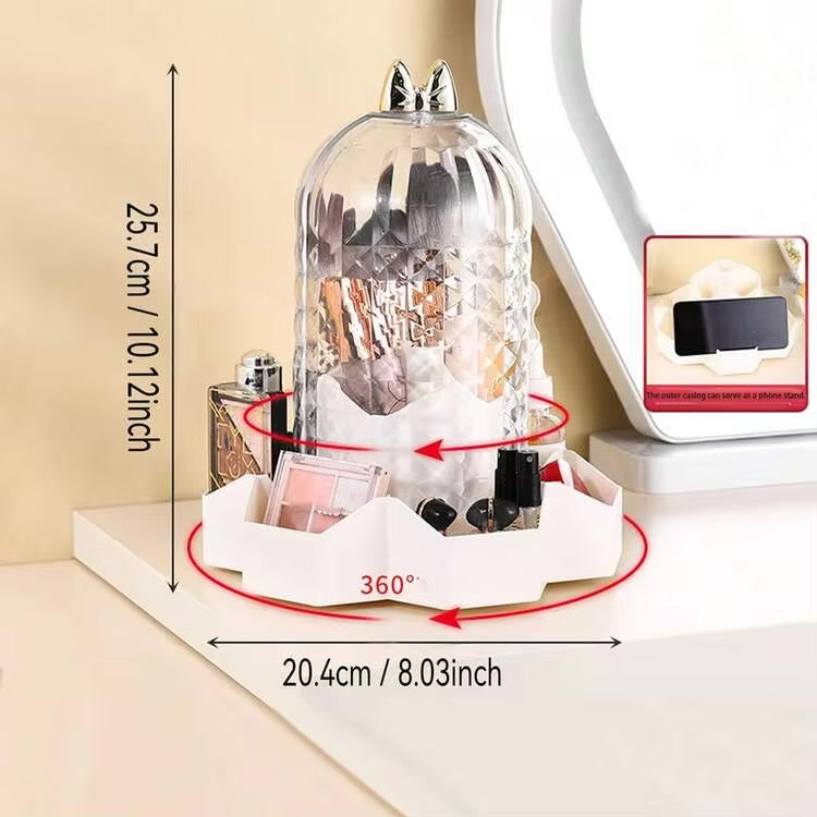 360° Rotating Makeup Brush Storage Organizer, Large Capacity Lipsticks Holder, Multi Purpose Dustproof Storage Rack,  Dressing Table And Desktop Organizer