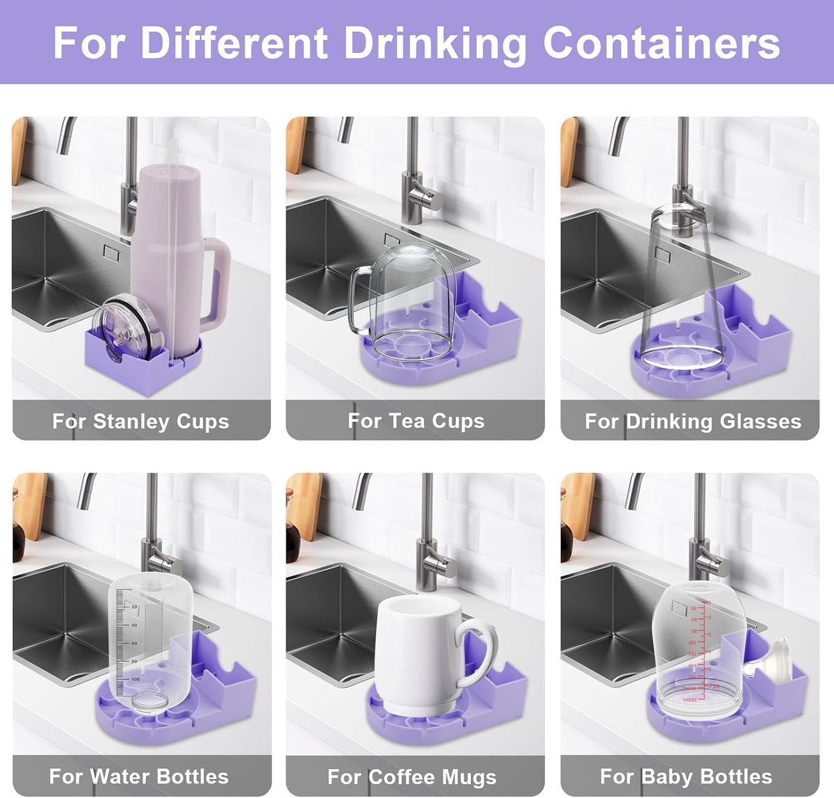 Silicone Tumbler Drying Rack with Lid and Straw Holder, 2 In 1 Tumbler Drying Stand with Lid Holder, Cup Dryer and Straw Organizer, Multifunctional Water Bottle Drying Station
