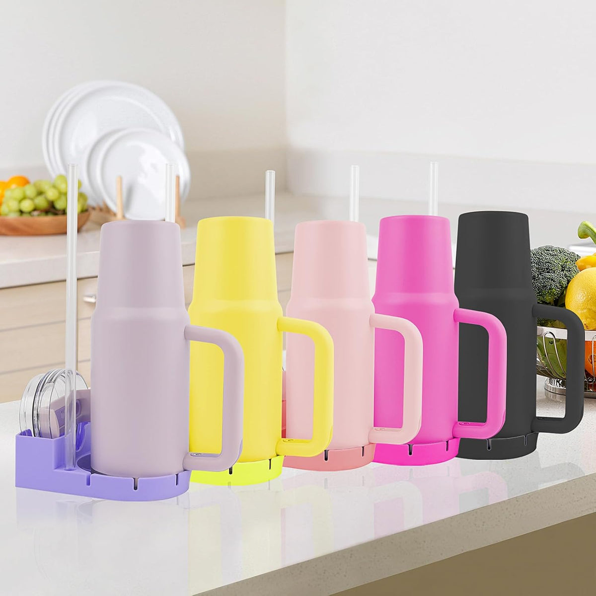 Silicone Tumbler Drying Rack with Lid and Straw Holder, 2 In 1 Tumbler Drying Stand with Lid Holder, Cup Dryer and Straw Organizer, Multifunctional Water Bottle Drying Station