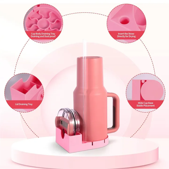 Silicone Tumbler Drying Rack with Lid and Straw Holder, 2 In 1 Tumbler Drying Stand with Lid Holder, Cup Dryer and Straw Organizer, Multifunctional Water Bottle Drying Station