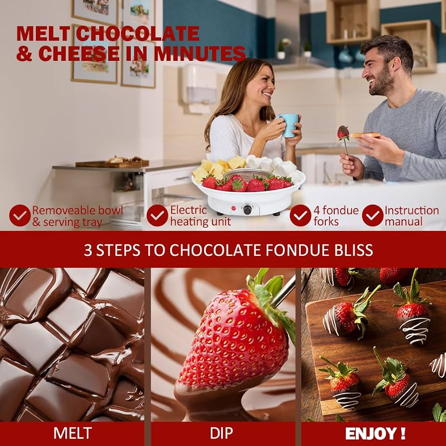 Electric Chocolate Fondue Maker with Serving Tray, Mini Electric Chocolate Melting Pot, Chocolate Fondue Dessert Serving Set, Non Stick Electric Chocolate Fondue Pot