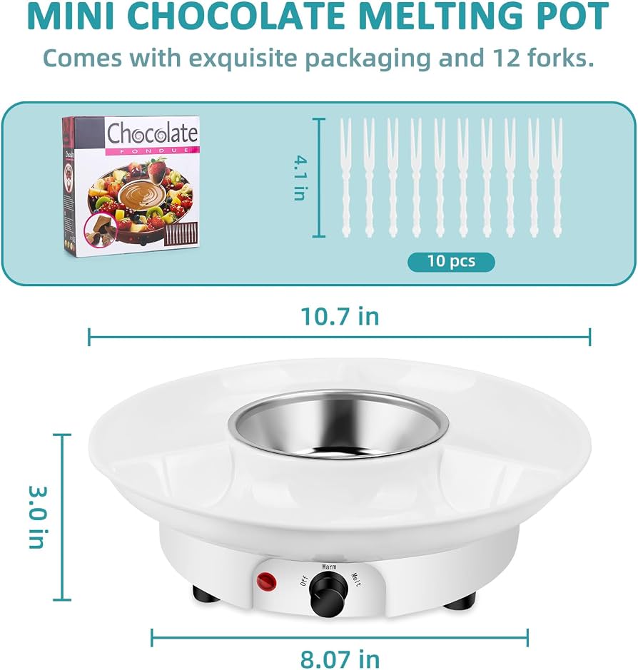 Electric Chocolate Fondue Maker with Serving Tray, Mini Electric Chocolate Melting Pot, Chocolate Fondue Dessert Serving Set, Non Stick Electric Chocolate Fondue Pot