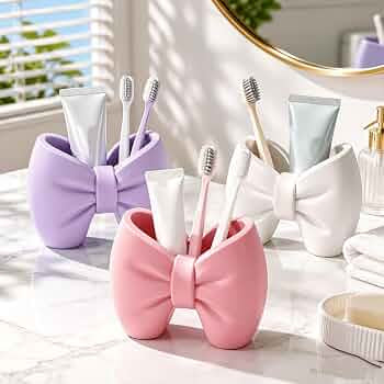 Adorable Bow Shaped Makeup Brush Organizer, Cute Bow Toothbrush and Toothpaste Holder, Multifunctional Bow Shaped Desk Organizer