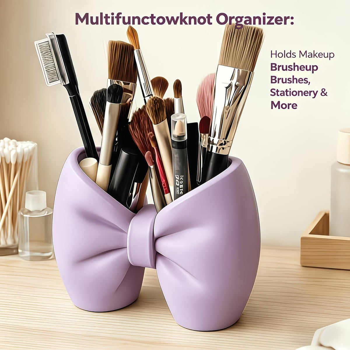 Adorable Bow Shaped Makeup Brush Organizer, Cute Bow Toothbrush and Toothpaste Holder, Multifunctional Bow Shaped Desk Organizer