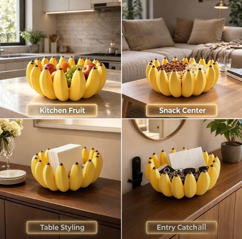 3D Banana Shaped Fruit Basket, Decorative Tabletop Fruit Bowl, Whimsical Fruits Basket, Fruit Storage Basket, Banana Ring Fruit Serving Basket, Cartoon Style Banana Fruit Holder