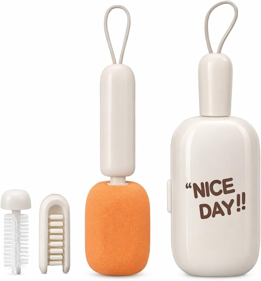 3 in 1 Bottle Cleaning Brush Kit Cup, Portable Cleaning Brush Set with Sponge, U Shape Bottle Cup Brush, Travel Friendly Bottle Cleaning Brush Kit with Storage Box
