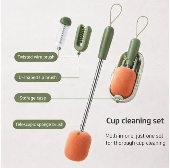 3 in 1 Bottle Cleaning Brush Kit Cup, Portable Cleaning Brush Set with Sponge, U Shape Bottle Cup Brush, Travel Friendly Bottle Cleaning Brush Kit with Storage Box