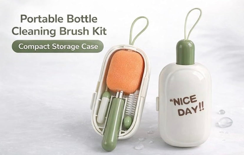 3 in 1 Bottle Cleaning Brush Kit Cup, Portable Cleaning Brush Set with Sponge, U Shape Bottle Cup Brush, Travel Friendly Bottle Cleaning Brush Kit with Storage Box