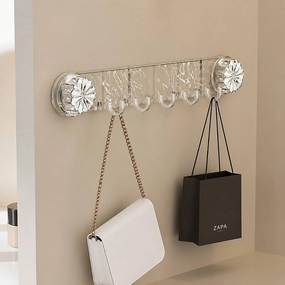 Acrylic Transparent Vacuum Suction Hanger, No Drill Multipurpose Wall Hooks, Heavy Duty Suction Cup Wall Hook Rack