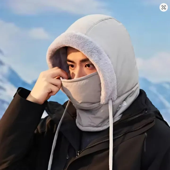Winter Waterproof Hood with Face Mask, Plush Fleece Hood with Built In Face Mask, Cozy Thermal Face Cover Hood