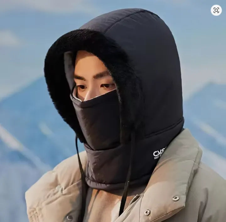 Winter Waterproof Hood with Face Mask, Plush Fleece Hood with Built In Face Mask, Cozy Thermal Face Cover Hood