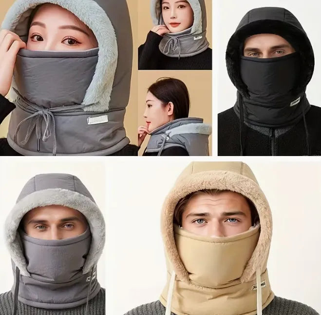 Winter Waterproof Hood with Face Mask, Plush Fleece Hood with Built In Face Mask, Cozy Thermal Face Cover Hood