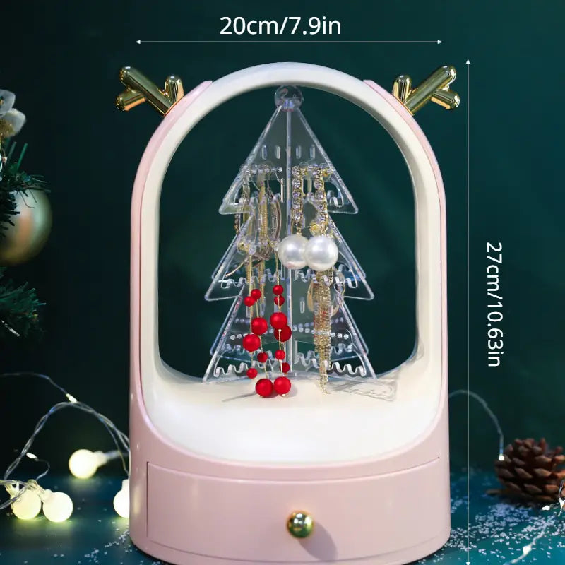 Christmas Tree Drawer Jewellery Organizer,  3 Layer Rotating Jewelry Tower, Tree Antler Shape Ring Earring Necklace Display Container, Multilayer Transparent Rotary Jewelry Box, Moon Light Exquisite Jewellery Necklace Rack