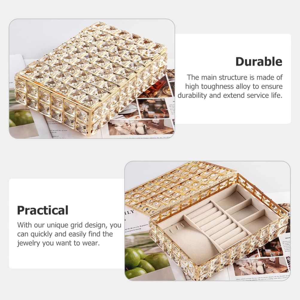 Cab Lock Crystal Jewellery Box, Portable Rectangular Crystal Jewellery Organizer, Desk Topper Decor Jewellery Display Case, Crystal Hollow Jewellery Holder, Nordic Personalized Jewellery Box
