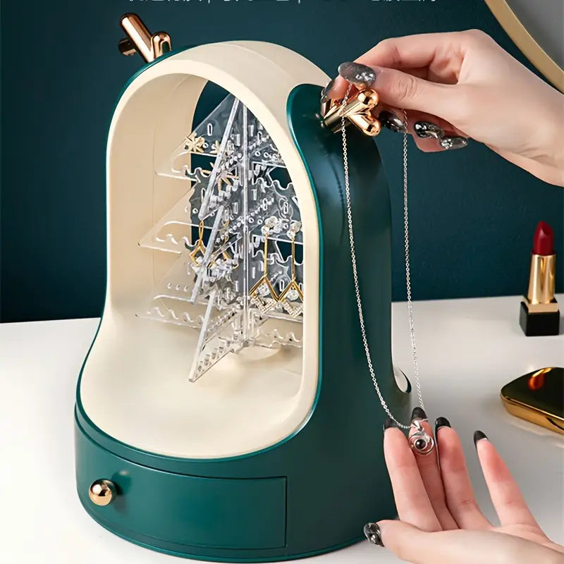 Christmas Tree Drawer Jewellery Organizer,  3 Layer Rotating Jewelry Tower, Tree Antler Shape Ring Earring Necklace Display Container, Multilayer Transparent Rotary Jewelry Box, Moon Light Exquisite Jewellery Necklace Rack