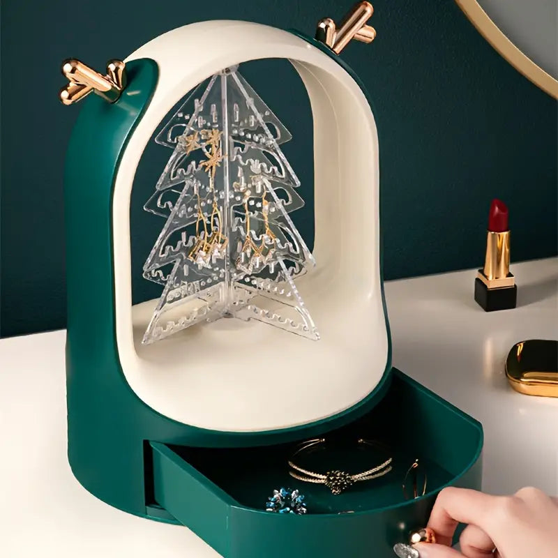Christmas Tree Drawer Jewellery Organizer,  3 Layer Rotating Jewelry Tower, Tree Antler Shape Ring Earring Necklace Display Container, Multilayer Transparent Rotary Jewelry Box, Moon Light Exquisite Jewellery Necklace Rack