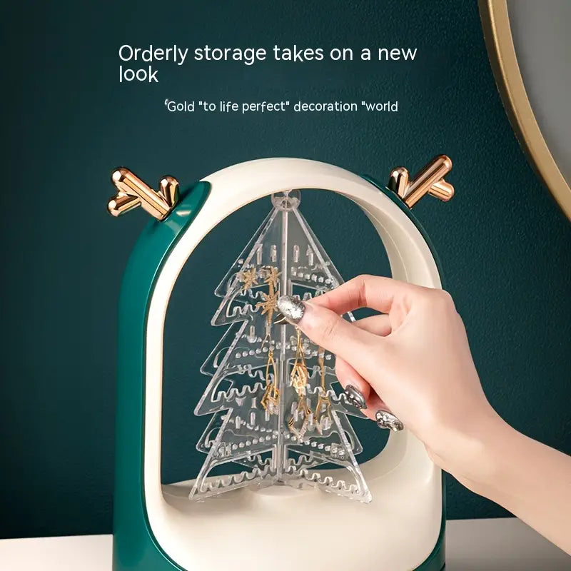 Christmas Tree Drawer Jewellery Organizer,  3 Layer Rotating Jewelry Tower, Tree Antler Shape Ring Earring Necklace Display Container, Multilayer Transparent Rotary Jewelry Box, Moon Light Exquisite Jewellery Necklace Rack