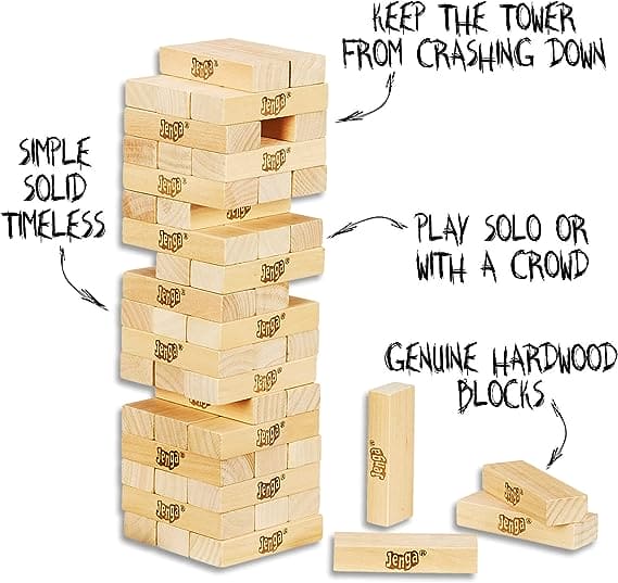 Mini Jenga Wood Block Game, Stacking Tumbling Tower Kids Game, Wood Block Tower Game for Kids and Adults