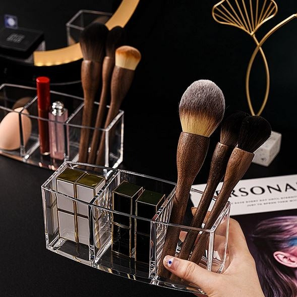 3 Grid Acrylic Makeup Brush Organizer, Luxury Beauty Display Stand, Multipurpose Transparent Container