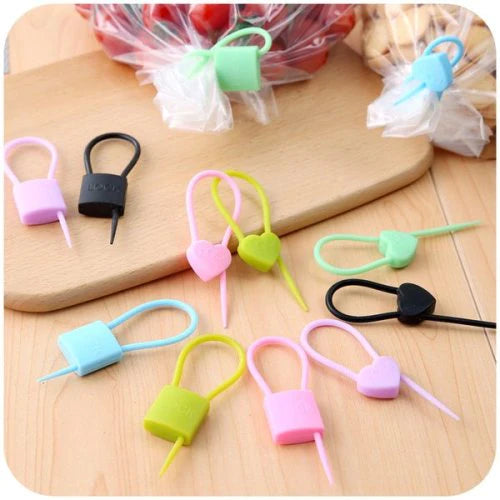 Set Of 3 Lock Shaped Silicon Cable Tie, Multipurpose Silicone Cable Lock, Reusable Food Grade Sealing Lock, Seal Storage Clip