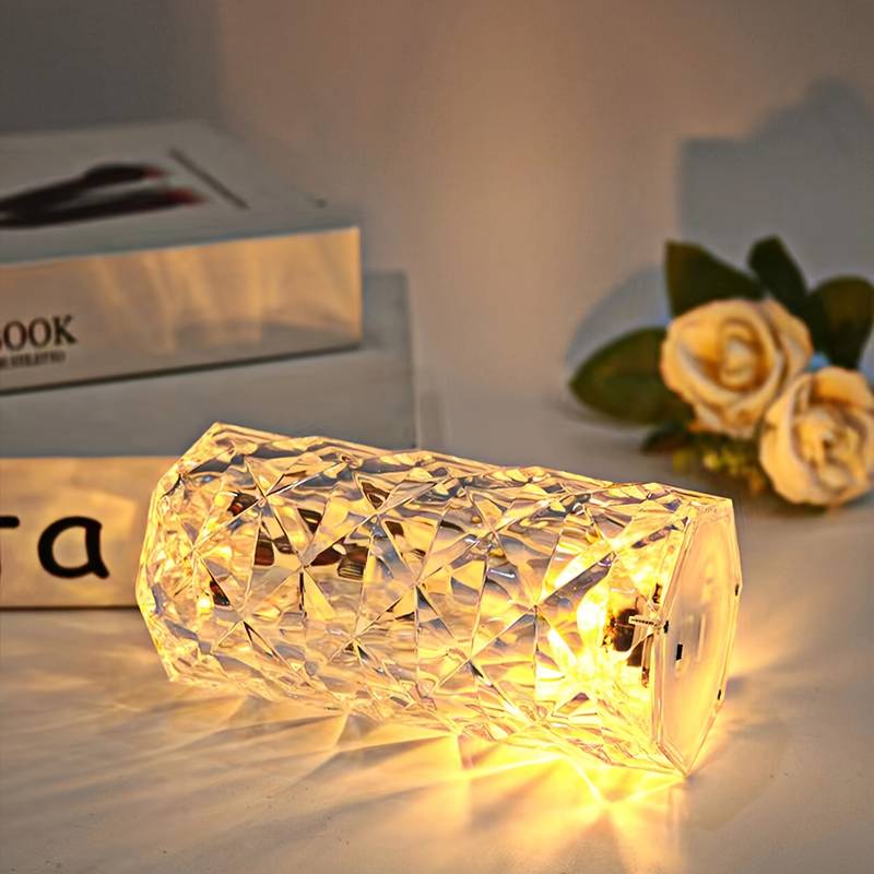 Romantic Rose Crystal Lamp, Mini Petals Diamond Table Lamp, Dimmable Golden Desk Lamp, Nordic Crystal Rechargeable Table Lamp, LED Romantic Desk Light