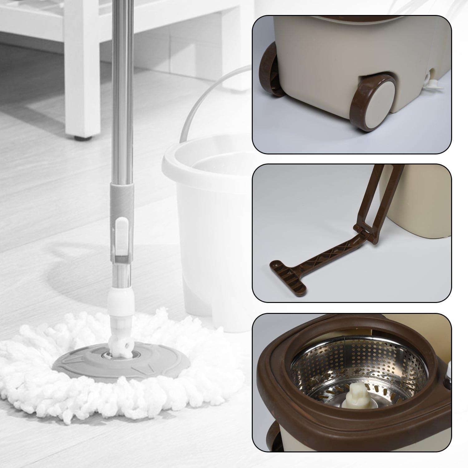 Spin Bucket Mop, Household Magic Spin Mop Bucket, Double Drive Hand Pressure Rotating Mop, 360 Easy Wring Microfiber Spin Mop, Corner Mop With Bucket Basket, Home Kitchen Bathroom Floor Cleaning, Magic Rotating Mop With Bucket